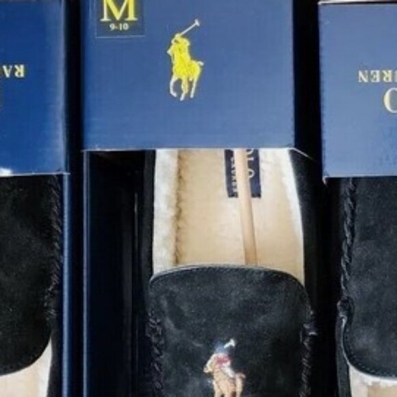 Ralph Lauren pony bear moccasin slippers black 10 ,,13-14 Size main image 3